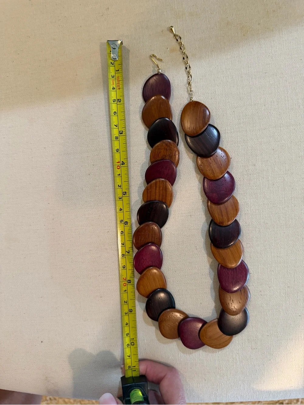 Artisan Style Wooden Disc Statement Necklace – Brown & Plum Tones – Adjustable